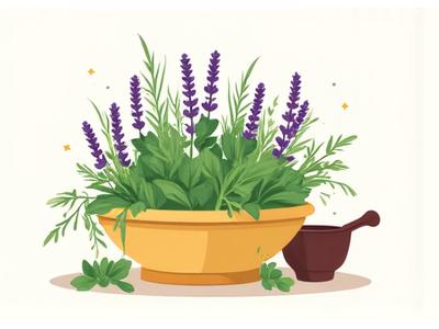 향기롭고 실용적인 허브 식물 삽화