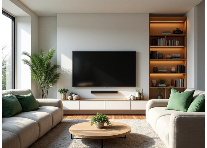 가족이 편안하게 휴식하는 현대식 거실 인테리어