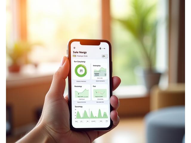스마트폰 앱으로 태양광 발전량을 모니터링하는 모습