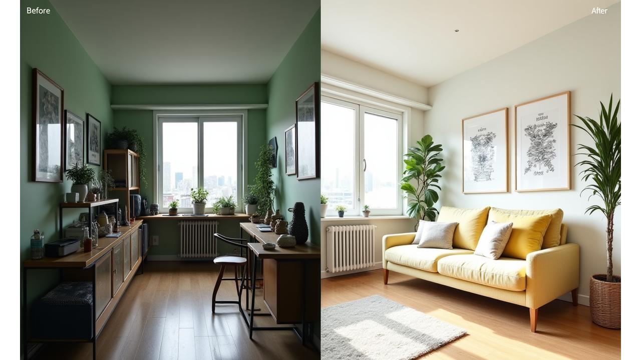 20평대 소형 아파트 Before & After 변환 이미지: 협소했던 공간이 넓고 현대적으로 탈바꿈한 모습