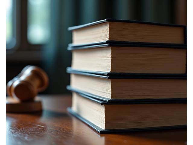 법률 서적과 법봉이 있는 테이블