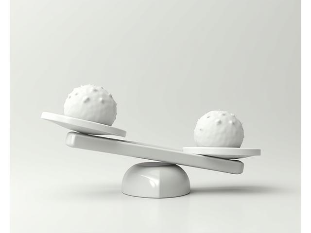 저울 위에 놓인 권리와 의무를 상징하는 오브제